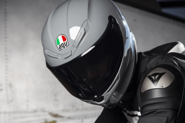rider wearing grey AGV helmet